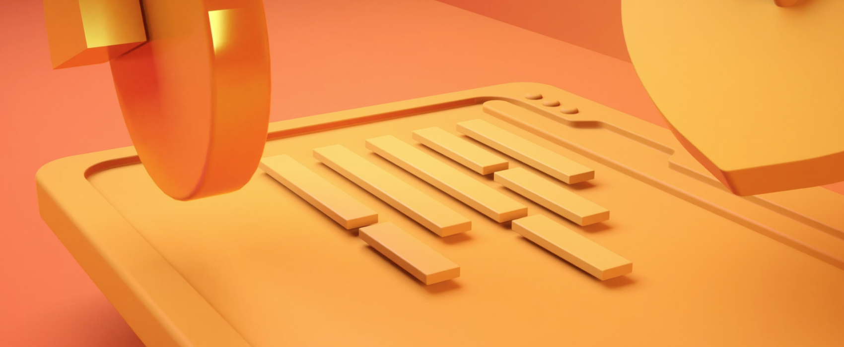 3D motion graphics of yellow board with moving objects